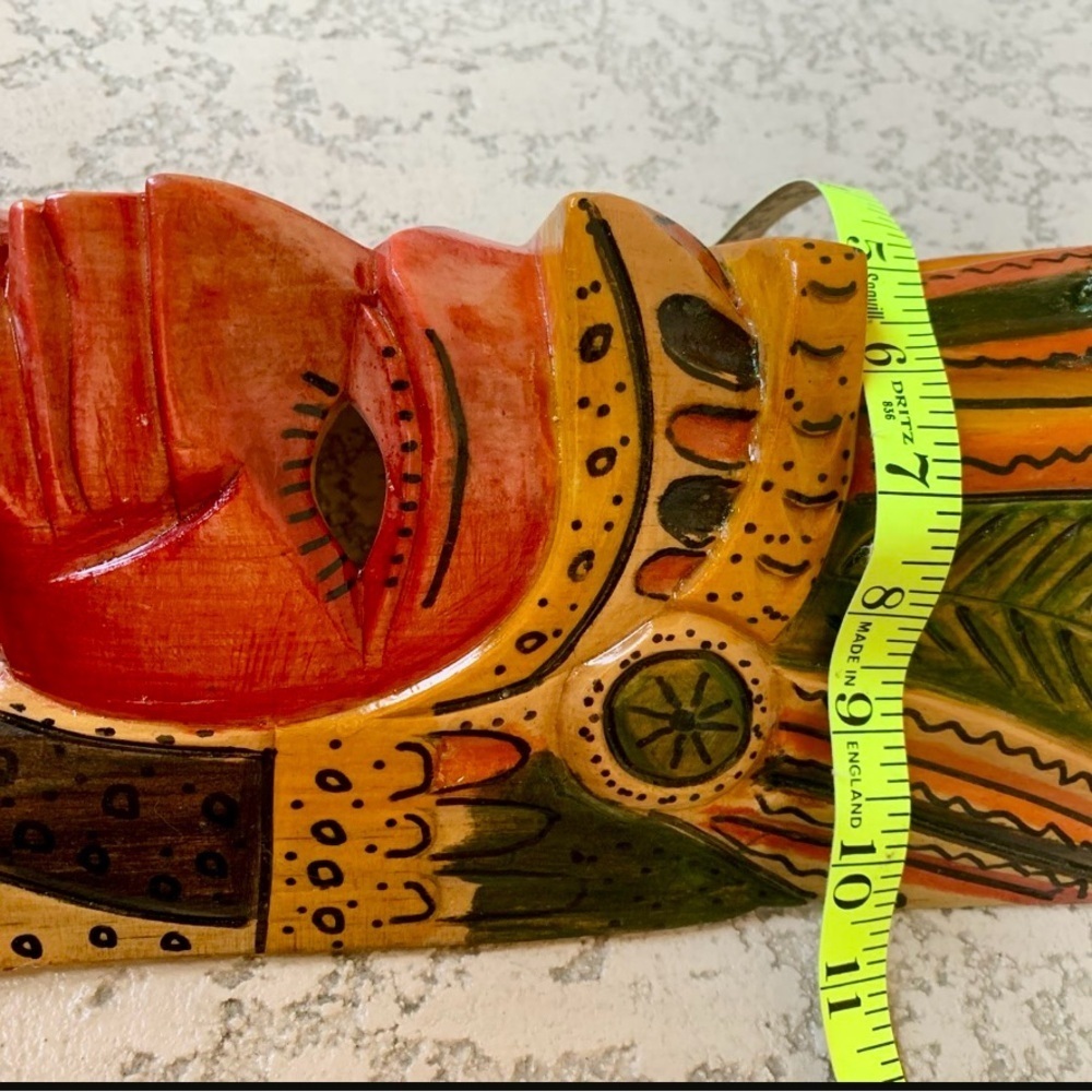 Handcrafted Tribal Mask with Red and Orange Accents - Picture 9 of 10